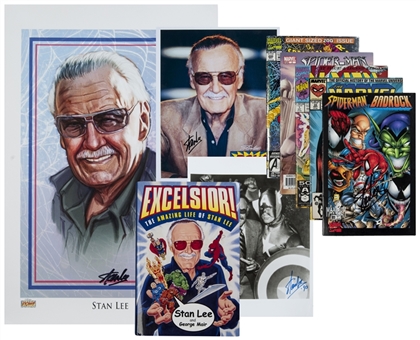 Stan Lee Lot of (9) Signed Items (5 Comic Books, 2 Photos, 1 Print, 1 Autobiography) (PSA/DNA Precert)